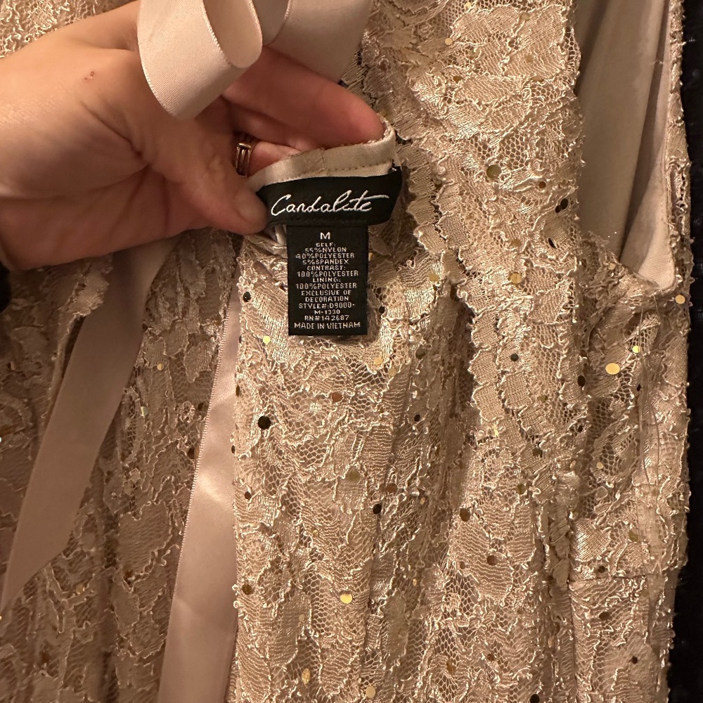 Champagne key-hole lace full length dress